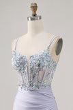 Lavender Bodycon Corset Sequins Homecoming Dress
