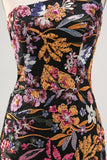 Black Flower Bodycon One Shoulder Homecoming Dress with Embroidery