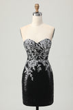 Sparkly Black Silver Bodycon Sequins Mini Homecoming Dress