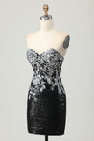 Sparkly Black Silver Bodycon Sequins Mini Homecoming Dress