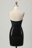Black Bodycon Strapless Sequins Homecoming Dress with Slit