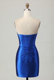 Royal Blue Strapless Beaded Tight Homecoming Dress with Slit