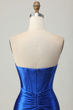 Royal Blue Strapless Beaded Tight Homecoming Dress with Slit