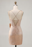 Champagne Bodycon Satin Short Homecoming Dress with Bow