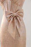 Champagne Bodycon Satin Short Homecoming Dress with Bow