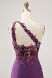 Dark Purple One Shoulder Sequins Bodycon Homecoming Dress with Slit