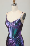 Blue Purple Bodycon Corset Ruched Metallic Homecoming Dress