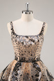 Black Apricot Sequined Tiered A Line Homecoming Dress