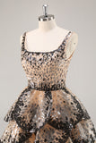 Black Apricot Sequined Tiered A Line Homecoming Dress