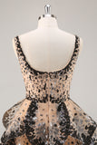 Black Apricot Sequined Tiered A Line Homecoming Dress