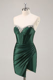 Dark Green Strapless Corset Bodycon Homecoming Dress
