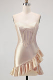 Yellow Bodycon Strapless Corset Beaded Short Homecoming Dress with Ruffles