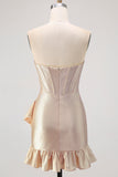 Yellow Bodycon Strapless Corset Beaded Short Homecoming Dress with Ruffles