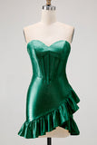 Yellow Bodycon Strapless Corset Beaded Short Homecoming Dress with Ruffles