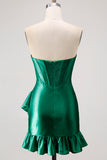 Yellow Bodycon Strapless Corset Beaded Short Homecoming Dress with Ruffles