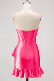 Yellow Bodycon Strapless Corset Beaded Short Homecoming Dress with Ruffles