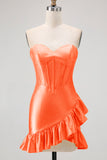 Yellow Bodycon Strapless Corset Beaded Short Homecoming Dress with Ruffles