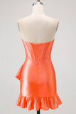 Yellow Bodycon Strapless Corset Beaded Short Homecoming Dress with Ruffles