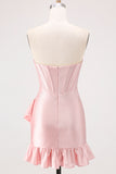 Yellow Bodycon Strapless Corset Beaded Short Homecoming Dress with Ruffles