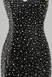 Sparkly Black Bodycon Pearl V-Neck Short Homecoming Dress with Beading