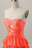 Orange Strapless Tiered A Line Cut Out Homecoming Dress with Beading