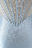 Strapless Light Blue Corset Bodycon Beaded Short Homecoming Dress with Slit
