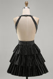 Black A-Line Deep V Neck Cut Out Short Homecoming Dress with Beading