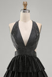 Black A-Line Deep V Neck Cut Out Short Homecoming Dress with Beading