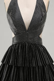 Black A-Line Deep V Neck Cut Out Short Homecoming Dress with Beading