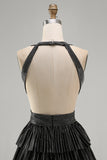Black A-Line Deep V Neck Cut Out Short Homecoming Dress with Beading