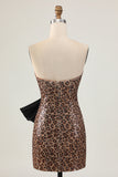 Brown Leopard Strapless Short Homecoming Dress with Bow