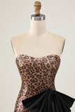 Brown Leopard Strapless Short Homecoming Dress with Bow