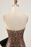 Brown Leopard Strapless Short Homecoming Dress with Bow