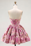 Off The Shoulder Printed A-Line Corset Homecoming Dress