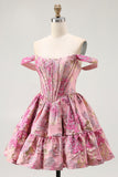 Off The Shoulder Printed A-Line Corset Homecoming Dress