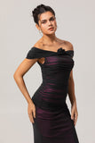 Black Pink Off the Shoulder Sheath Long Bridesmaid Dress