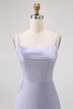 Dusty Blue A Line Long Bridesmaid Dress with Lace-up Back