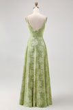 Sage Green Floral A Line Bridesmaid Dress with Slit