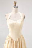 Daffodil Halter A Line Satin Bridesmaid Dress