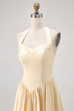 Daffodil Halter A Line Satin Bridesmaid Dress