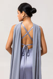 Dusty Blue Sheath Satin Bridesmaid Dress with Sash