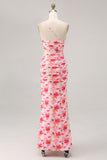 Sheath Red Cut Out One Shoulder Printed Floral Wedding Guest Dress