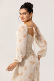 Yellow Floral Corset Sheath Long Bridesmaid Dress with Long Sleeves