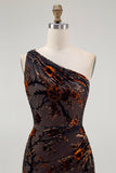 One Shoulder Black Floral Sheath Bridesmaid Dress