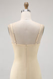 Daffodil Spaghetti Straps Satin Sheath Bridesmaid Dress