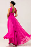 Fuchsia A Line Convertible Chiffon Bridesmaid Dress with Slit