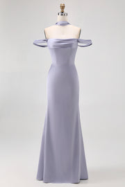 Off The Shoulder Dusty Blue Mermaid Bridesmaid Dress