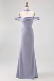 Off The Shoulder Dusty Blue Mermaid Bridesmaid Dress