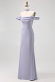 Off The Shoulder Dusty Blue Mermaid Bridesmaid Dress