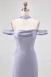 Off The Shoulder Dusty Blue Mermaid Bridesmaid Dress